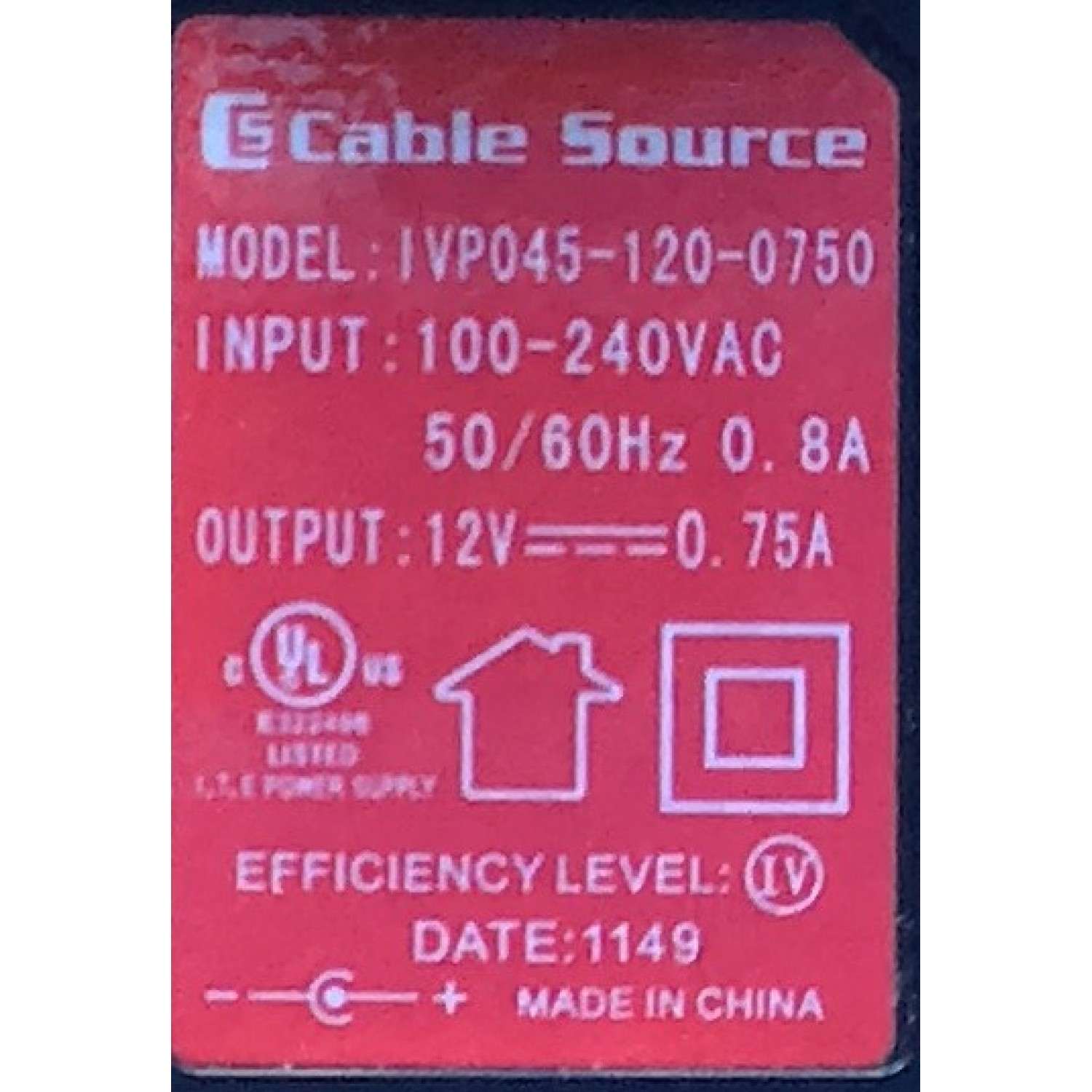 ADAPTADOR CABLE SOURCE / IVP045-120-0750 / 100-240VAC / SALIDA VCD 12V - 0.75A / 50-60㎐ / MODELO IVP045-120-0750	 - Imagen 2